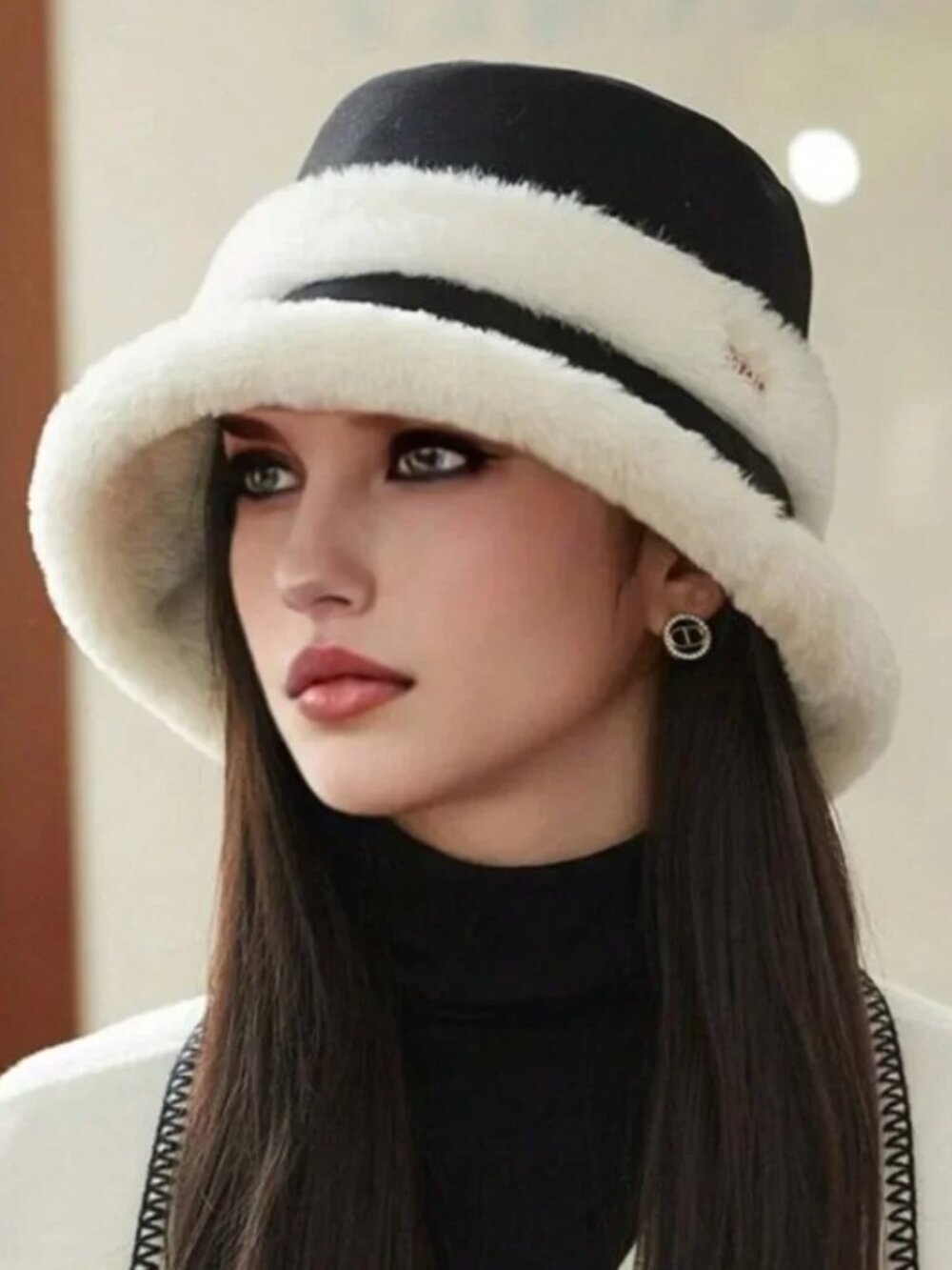 Fuzzy Faux Fur Bucket Hat Black